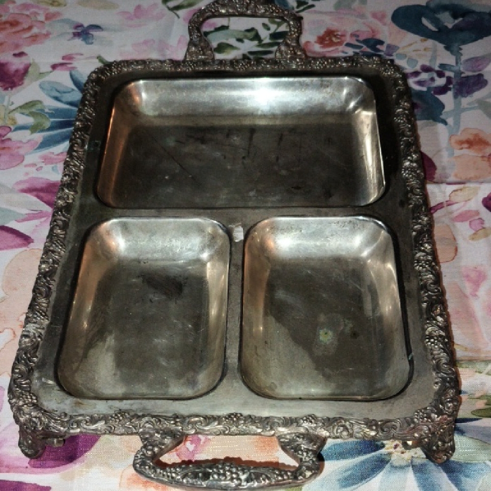 Elegant Silver Serving Tray with Handles